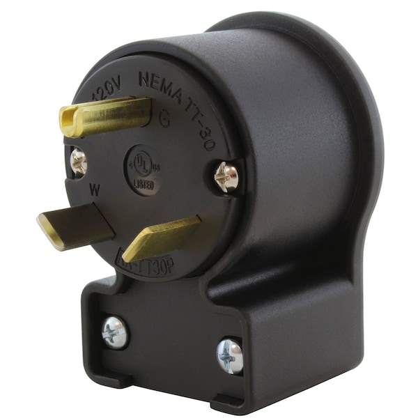 Straight Blade Plug, TT-30P, 30 A, 125V AC, 2 Pole, Screw Terminals, Grounded
